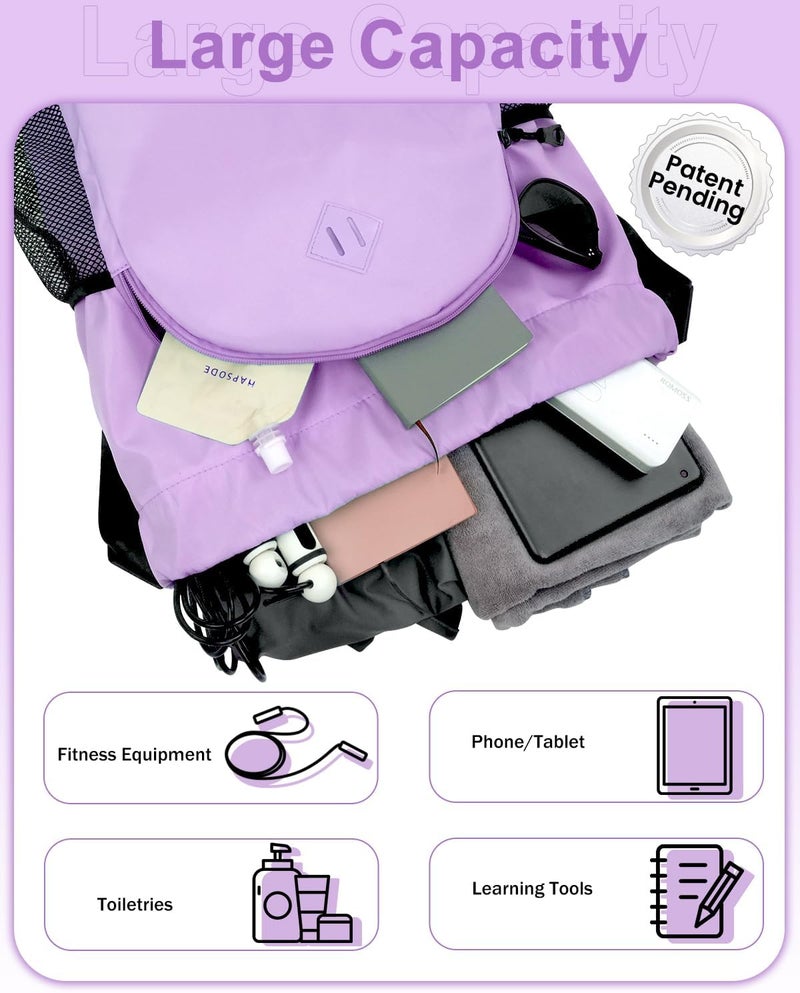 RHDZO Store Drawstring Backpack Gym Backpack with Shoe Compartment for Men Women String Sports Bag with Wet Pocket Cinch Swim Beach Bag, Purple (Patent Pending) - Image 5